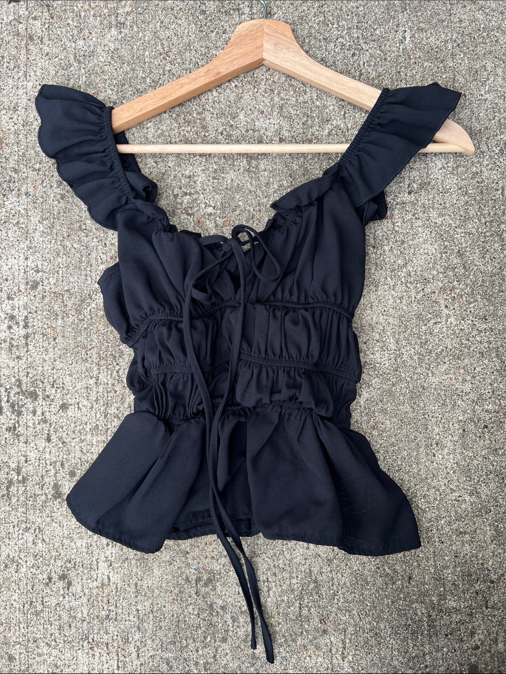 Black Ruffled Tie-Front Women’s Top